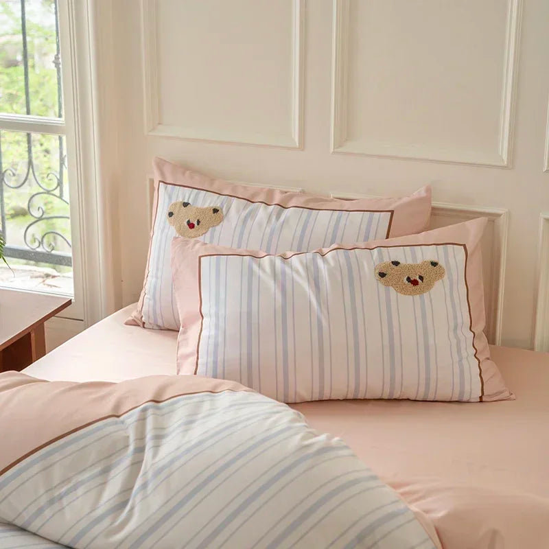 Afralia™ Cotton Embroidered King Queen Bedding Set with High-Quality Duvet Cover Pillowcases