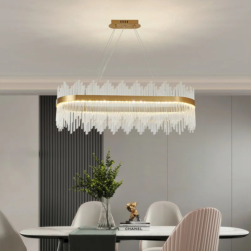 Afralia™ Crystal Rod Round Chandelier: Modern Nordic Light for Living Room, Bedroom, Dining Room, Kitchen