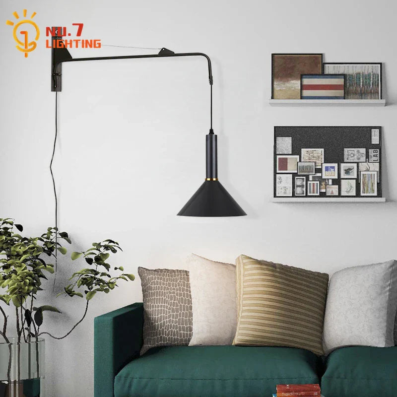 Afralia™ Gold/Black Swing Arm Wall Lamp LED E27, Adjustable & Rotatable Sconce