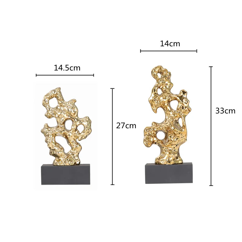 Afralia™ Gold Hollow Stone Statue Coral Sculpture Home Decor Figurines
