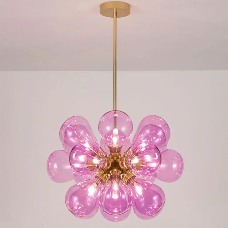Afralia™ Purple Glass Bubble LED Chandelier for Living Room Bedroom Decor