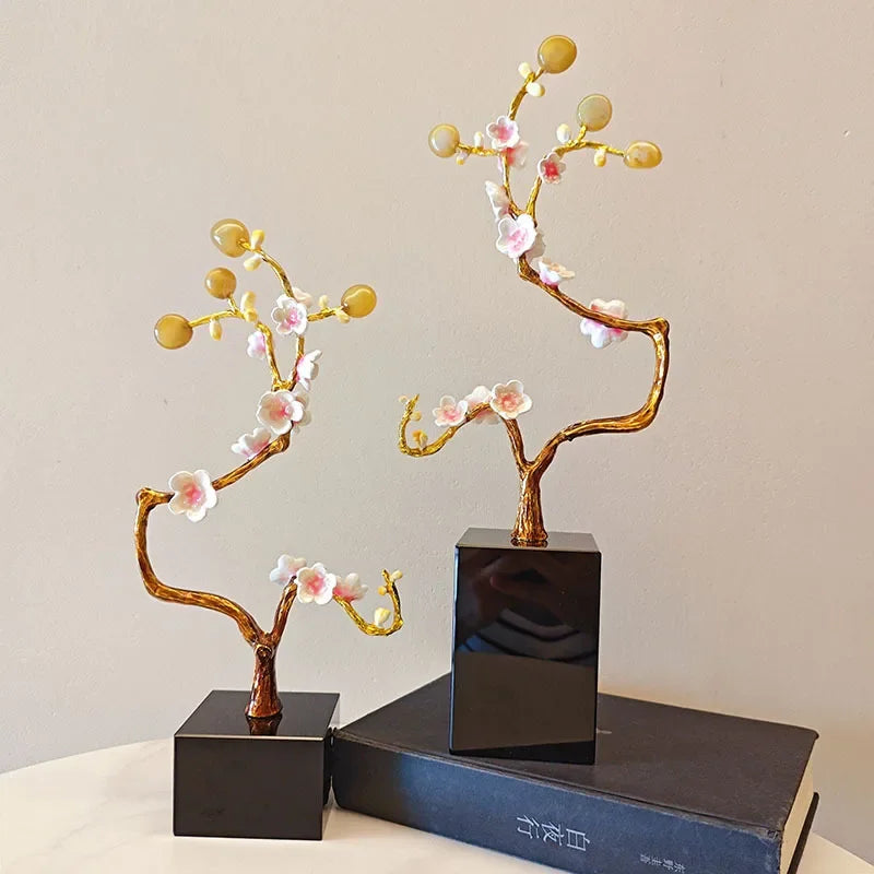 Afralia™ Golden Tree Crystal Ball Plum Blossom Metal Decor Figurine