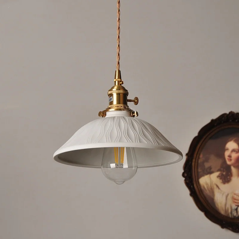 Afralia™ Copper Ceramic LED Pendant Lights Walnut Wood Hang Lamp