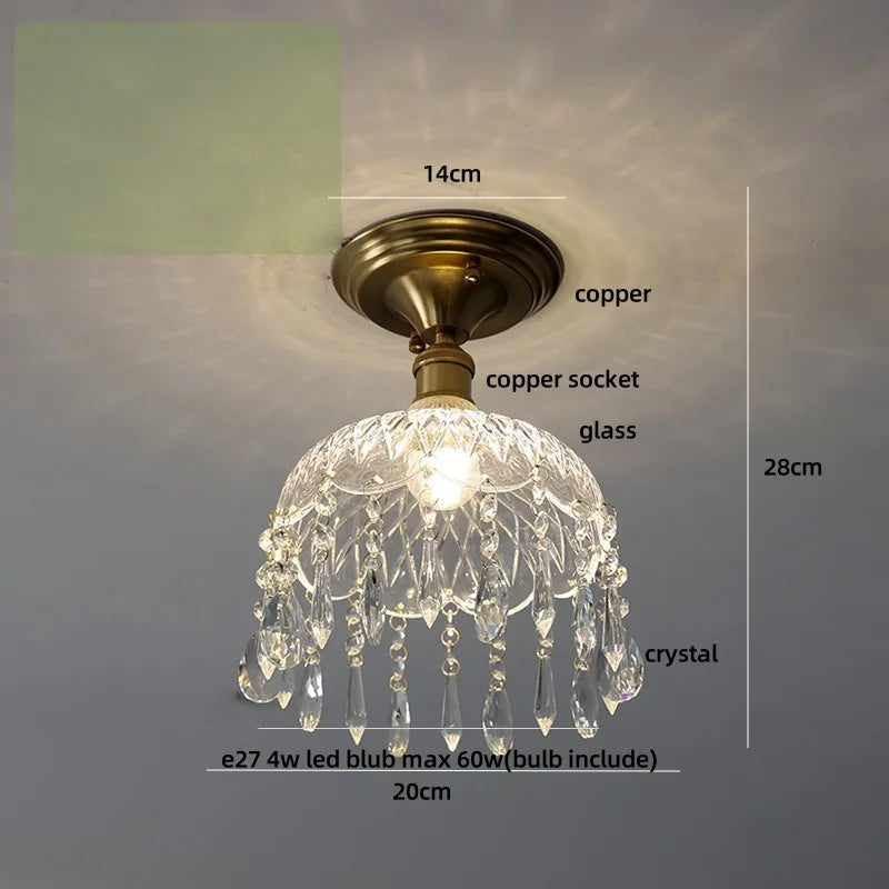 Afralia™ Glass Grid LED Ceiling Lamp: Luxury Crystal Nordic Copper Ceiling Lights