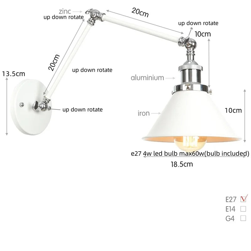 Afralia™ Vintage White LED Wall Sconce Stair Light Fixture with Pull Chain Switch