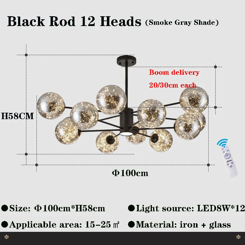 Afralia™ Glass Ball Branch Chandelier: Modern LED Crystal Ceiling Lighting for Living Room