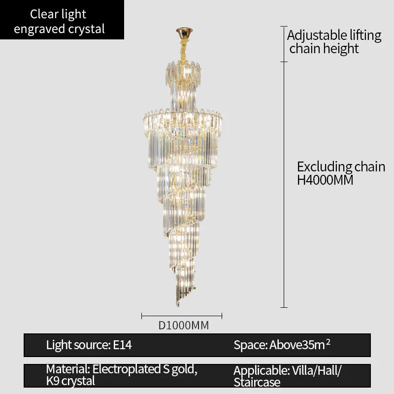 Afralia™ Crystal Chandelier: Luxe Stairwell Lighting for Duplex Villa, Loft, or Living Room