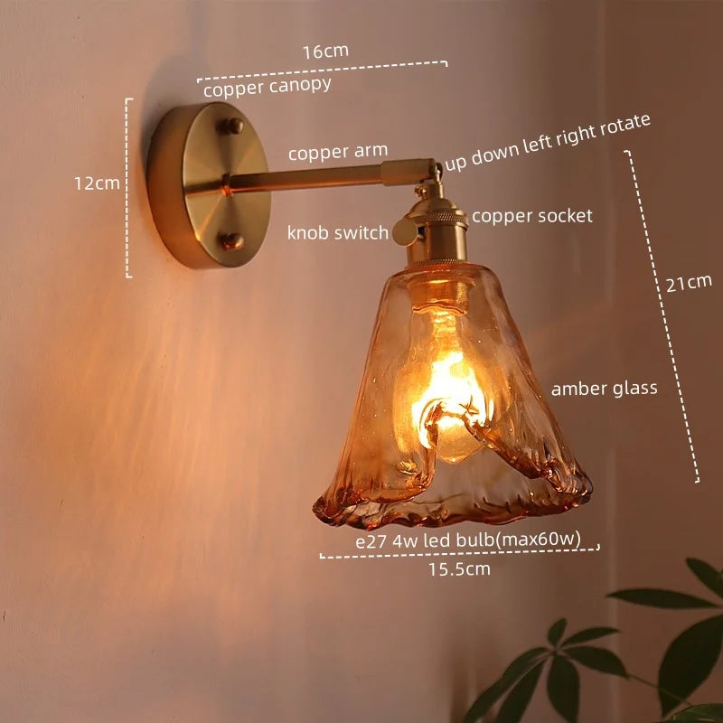 Afralia™ LED Copper Glass Wall Light: Modern Nordic Hallway Bedroom Lamp