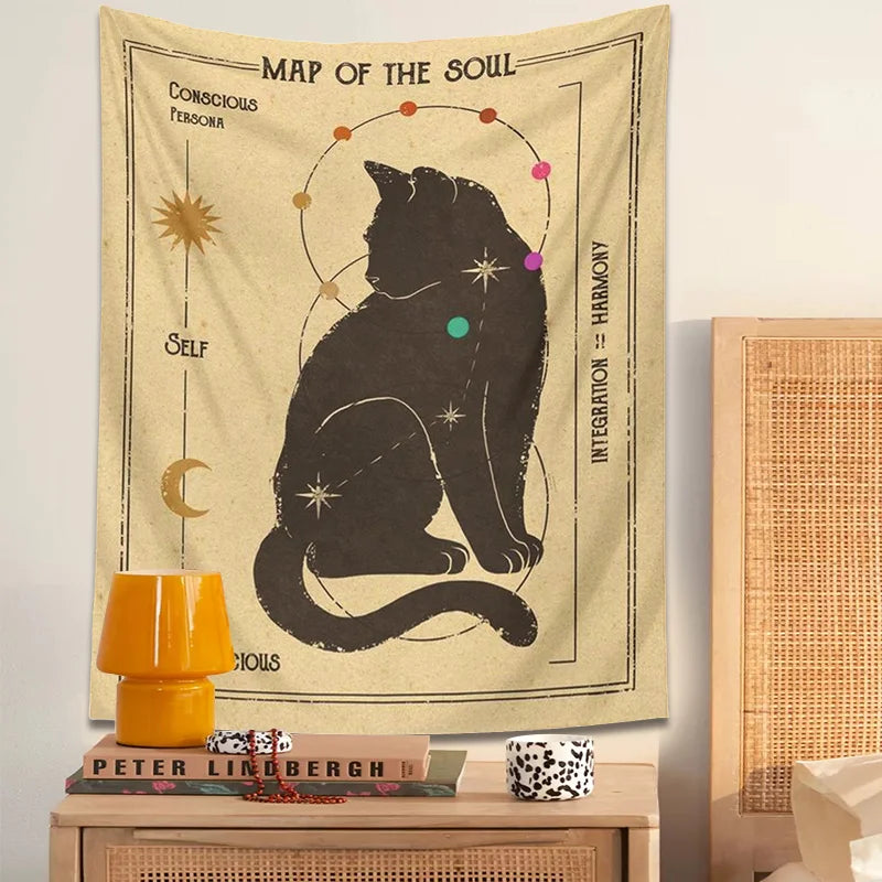 Boho Tarot Cat Tapestry for Kids Room Decor by Afralia™