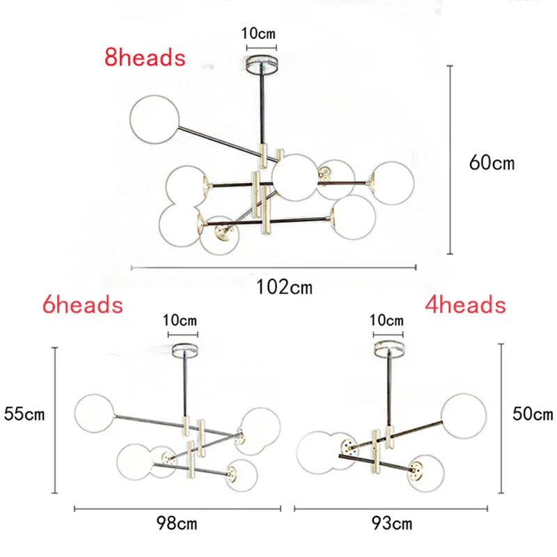 Afralia™ Nordic Glass Ball Chandelier Gold Black Ceiling Light for Modern Home Decor
