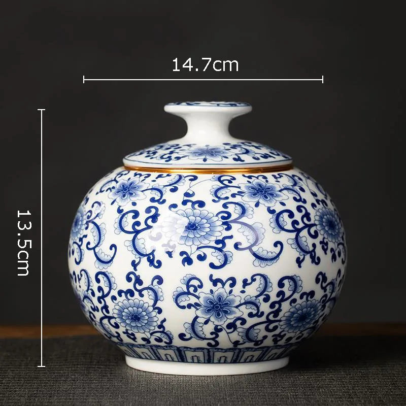 Afralia™ Blue White Porcelain Tea Canister Organizer Box Coffee Container Caddy Jar