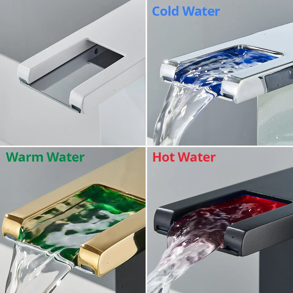 Afralia™ LED Waterfall Bathroom Sink Faucet Hot Cold Mixer Tap Deck Mounted
