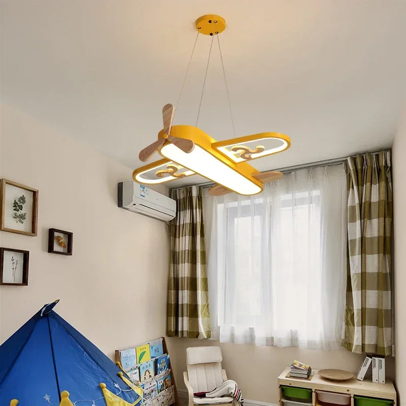 Afralia™ Kids LED Wood Ceiling Light in Yellow & Blue - Minimalist Design