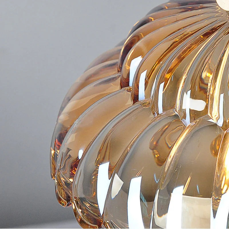 Afralia™ Amber Glass Walnut Wood LED Pendant Lamp with Copper Knob Switch