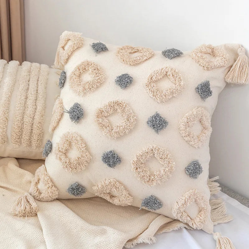 Afralia™ Boho Square Pillowcase with Embroidery & Tassel Detail for Living Room Sofa