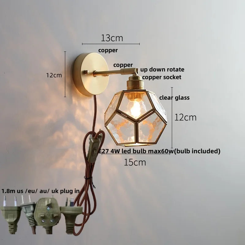 Afralia™ Colorful Square Glass LED Wall Lights with Pull Chain Switch, Tiffany Style