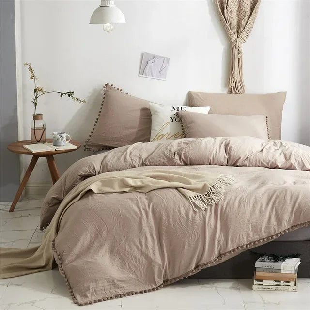 Afralia™ Furball Tassel Duvet Cover Set - Luxury Bedding - King Queen Twin Full Sizes