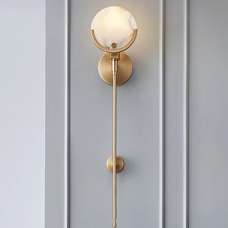 Afralia™ Gold Marble Copper Wall Lamp Modern Minimalist Bedside LED Light