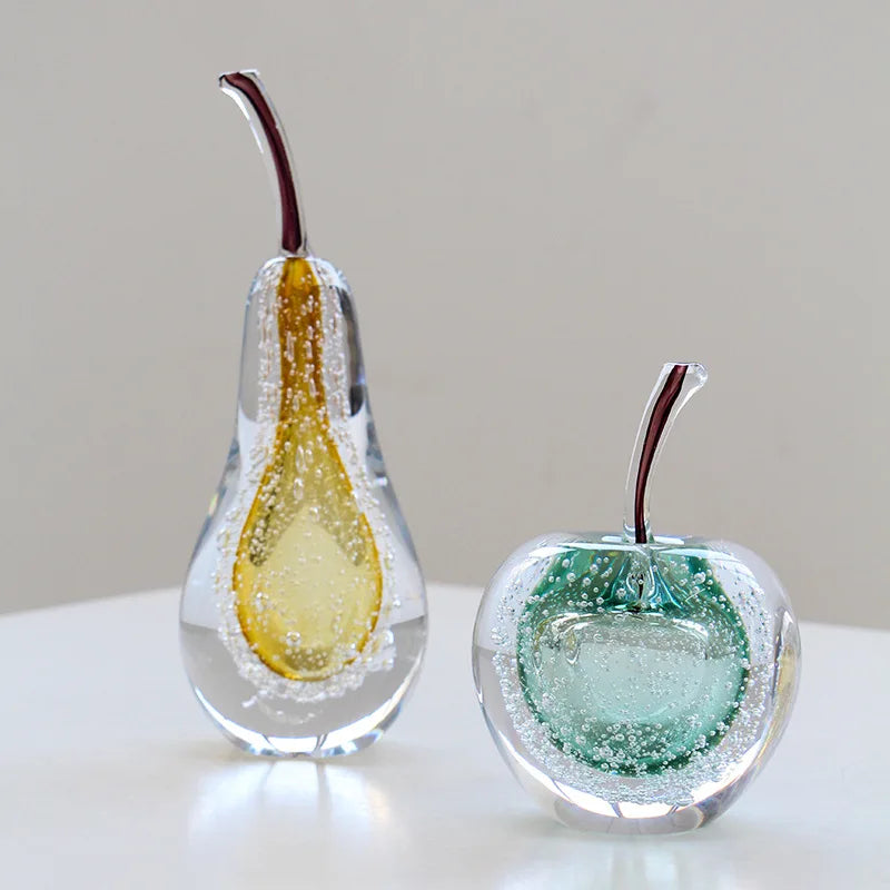 Afralia™ Crystal Glass Apple Pear Ornaments Home Decor Figurines