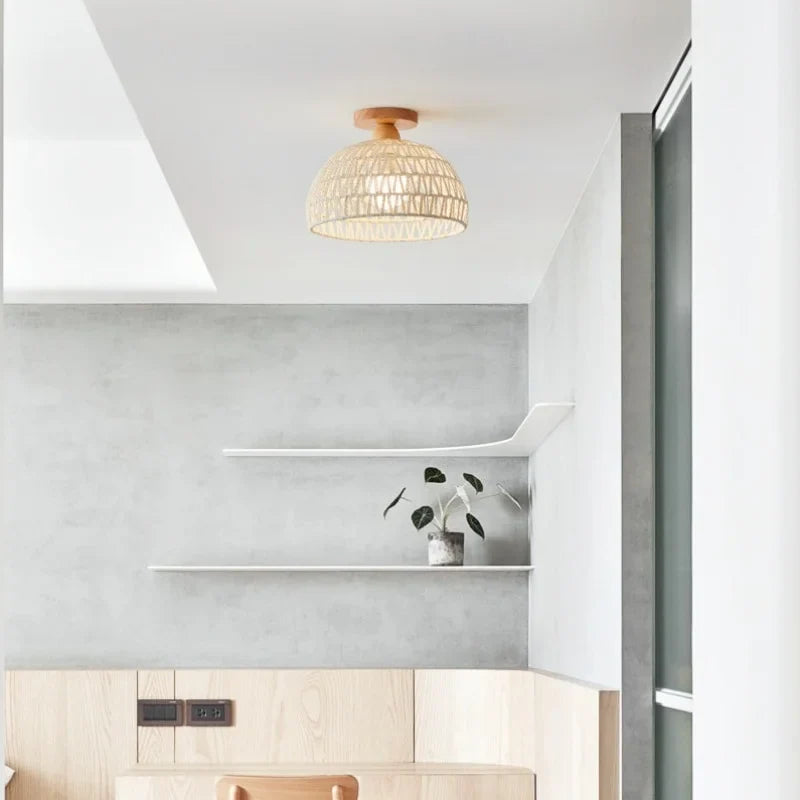 Afralia™ LED Wicker Wood Ceiling Lights Modern Style Hallway Nordic Luminaria