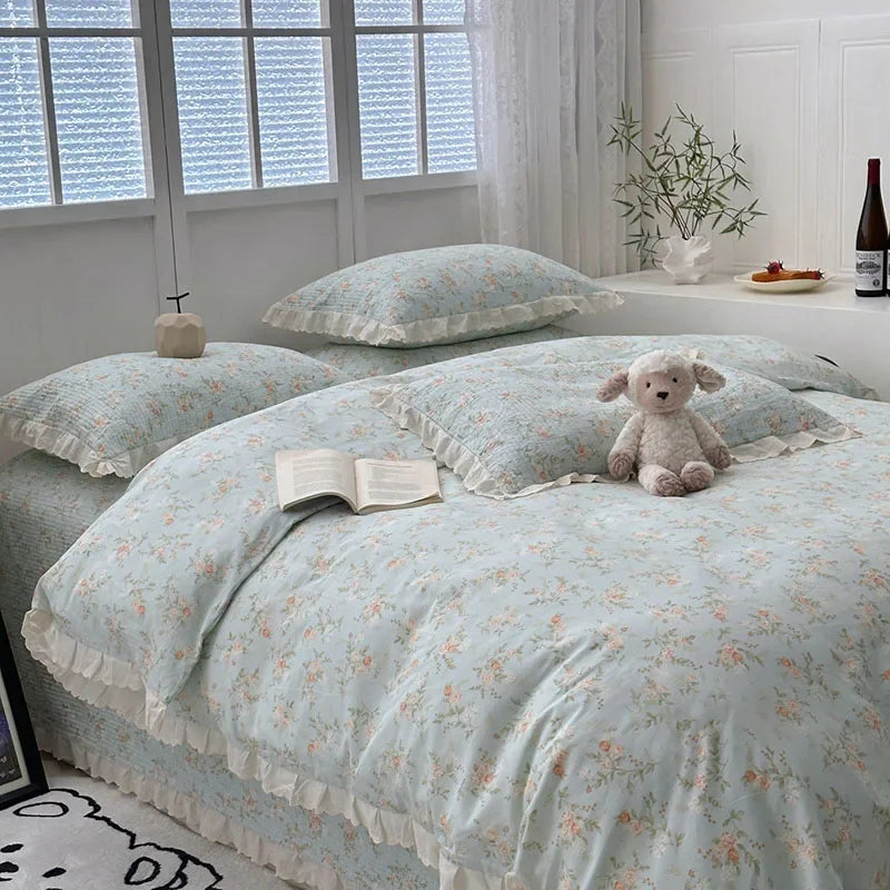 Afralia™ Floral Print Cotton Quilt Cover with Lace | Single Size 200X230Cm