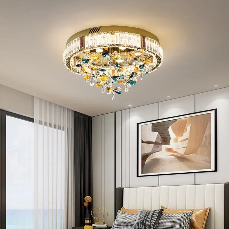 Afralia™ Crystal Flower LED Ceiling Lamps: Modern Home Decor, Colorful Round Lights