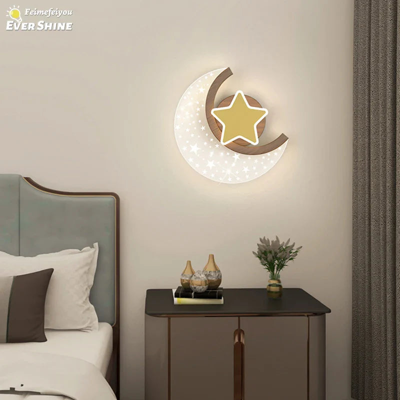 Afralia™ Moon Star LED Wall Lamp Interior Lighting for Children's Room Bedroom