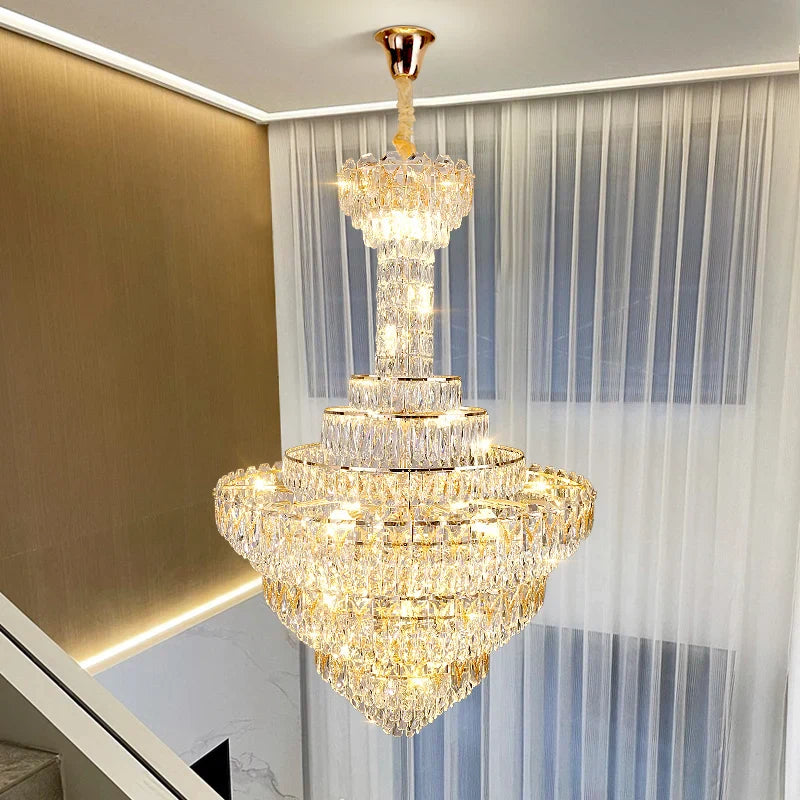Afralia™ European Crystal Chandelier for Large Living Room, Villa Hollow Hall, Staircase Floor