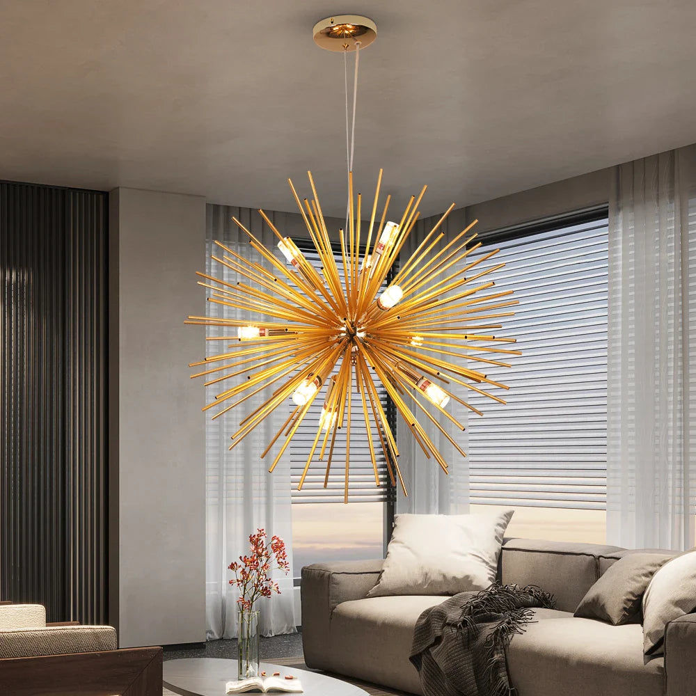Afralia™ Gold LED Chandelier Pendant Light for Modern Kitchen Island Living Room