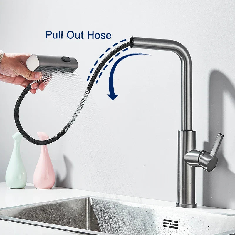Afralia™ 3 Functions Kitchen Faucet - Flexible Pull Out Mixer Tap with 360° Sprayer