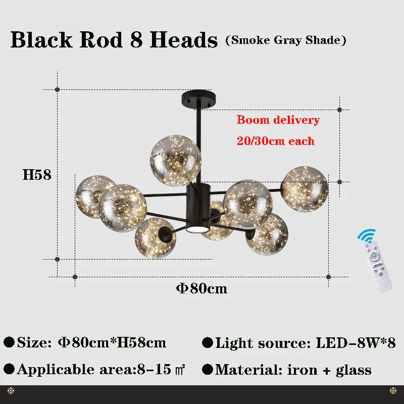 Afralia™ Glass Ball Branch Chandelier: Modern LED Crystal Ceiling Lighting for Living Room