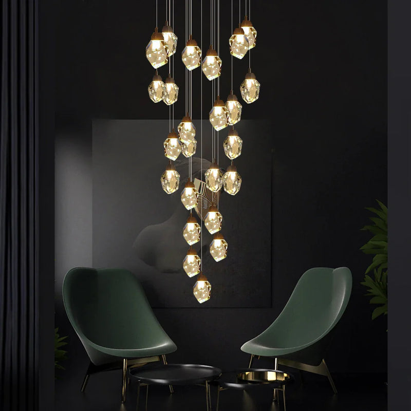 Afralia™ Crystal Chandelier Staircase Pendant Lamp LED Lighting Fixture for Living Room