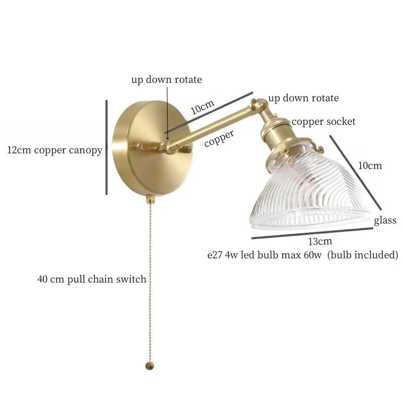 Afralia™ Green Glass LED Wall Sconce, Pull Chain Switch, for Bedside, Bathroom, Living Room