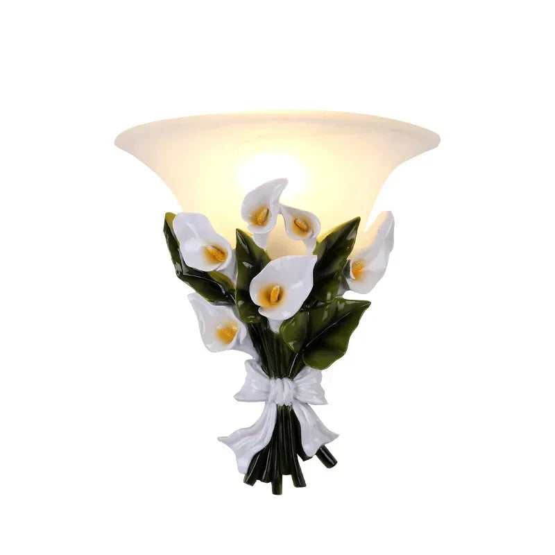 Afralia™ Romantic Flower Resin Wall Lamp for Bedroom Living Dining Corridor TV Background