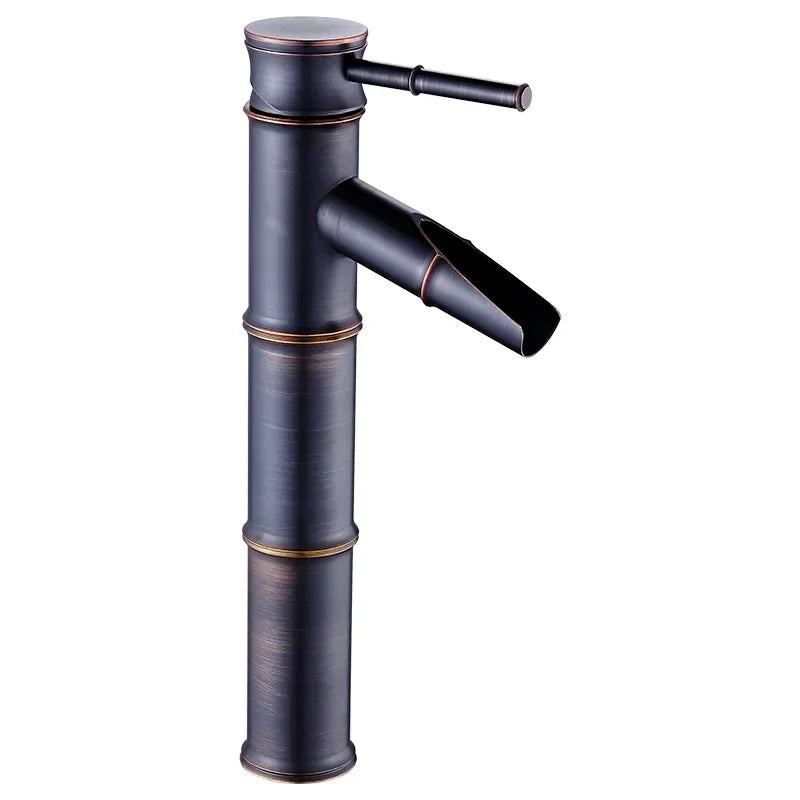 Afralia™ Black Bronze Waterfall Faucet Bamboo Bathroom Sink Tap High Arch Mixer