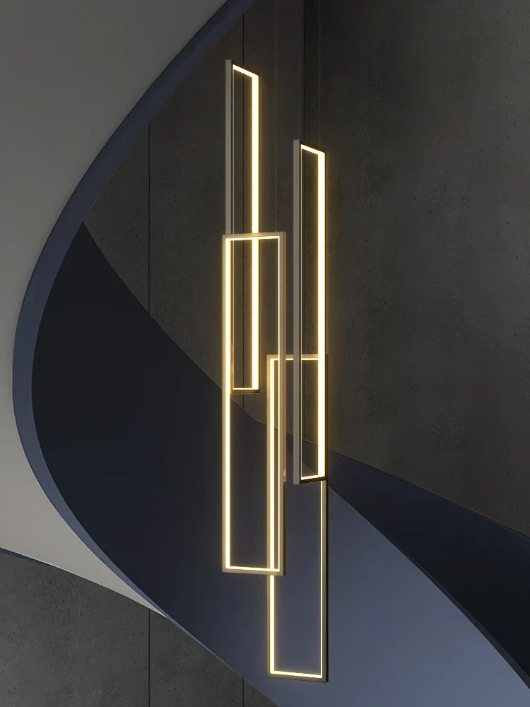 Afralia™ Modern Black LED Stairs Chandelier for Duplex Villa, Minimalist Nordic Loft Decor