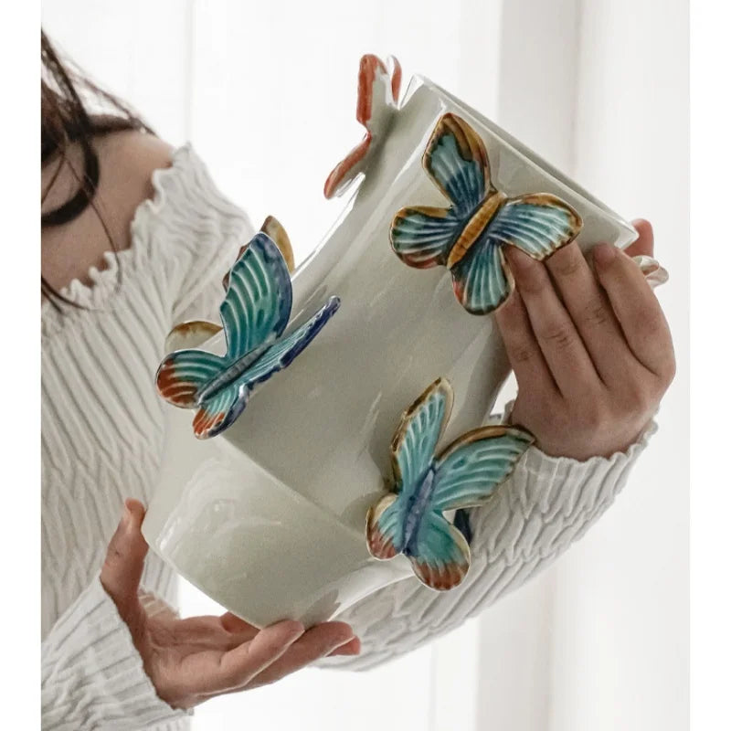 Afralia™ Butterfly Ceramic Vase - Handmade Porcelain Flowerpot Bouquet Arrangement