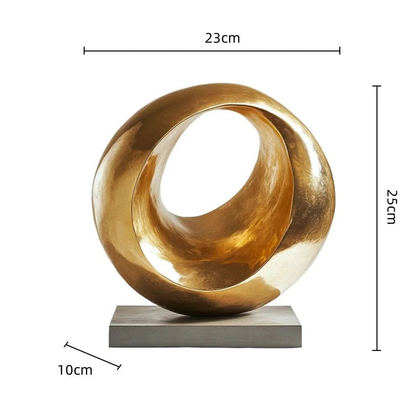 Afralia™ Golden Ring Abstract Resin Figurines, Home Decor, Geometric Design