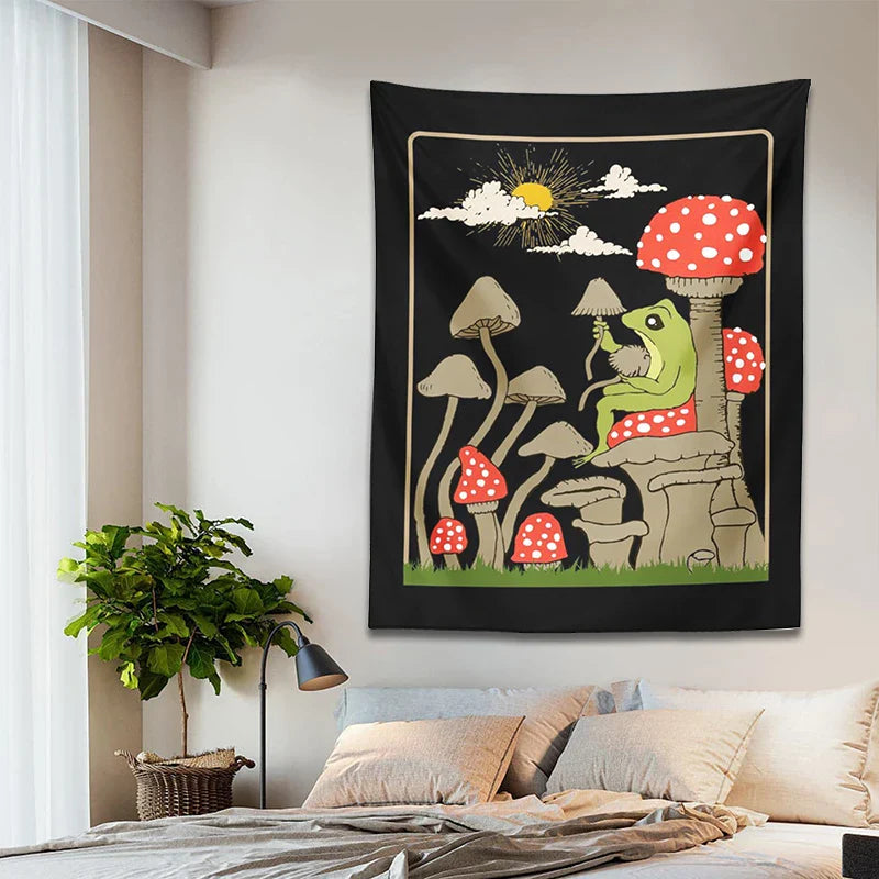 Afralia™ Cute Frog Tapestry Wall Hanging for Retro Aesthetic Bedroom Decor