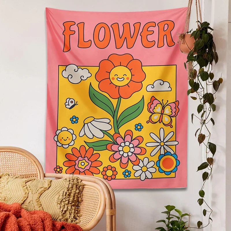 Afralia™ Psychedelic Flower Sunset Tapestry Wall Hanging - Stay Groovy Room Decor