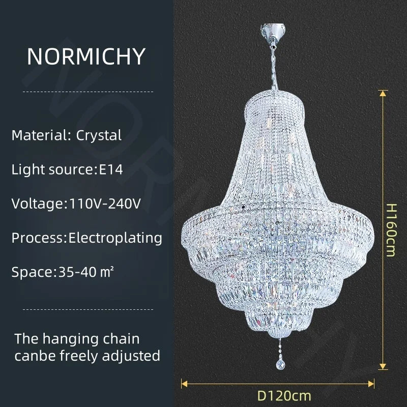 Afralia™ European Style Chrome Chandelier for Luxury Living Room, Staircase, Hotel Lobby & Villa.