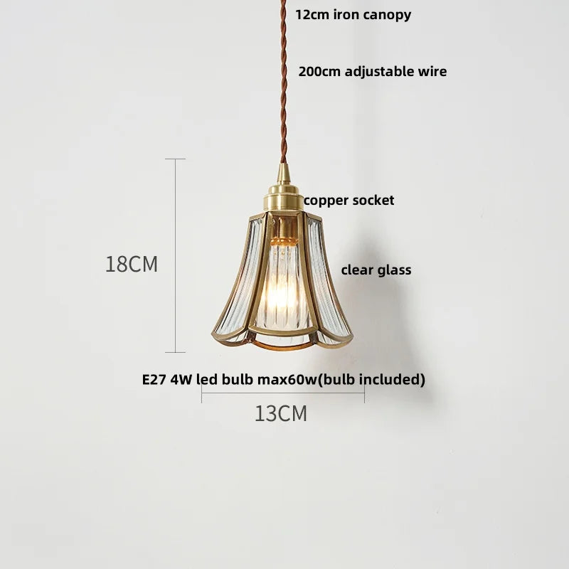 Afralia™ Tiffany Style LED Glass Pendant Light Fixture - Copper Socket & Clear Glass