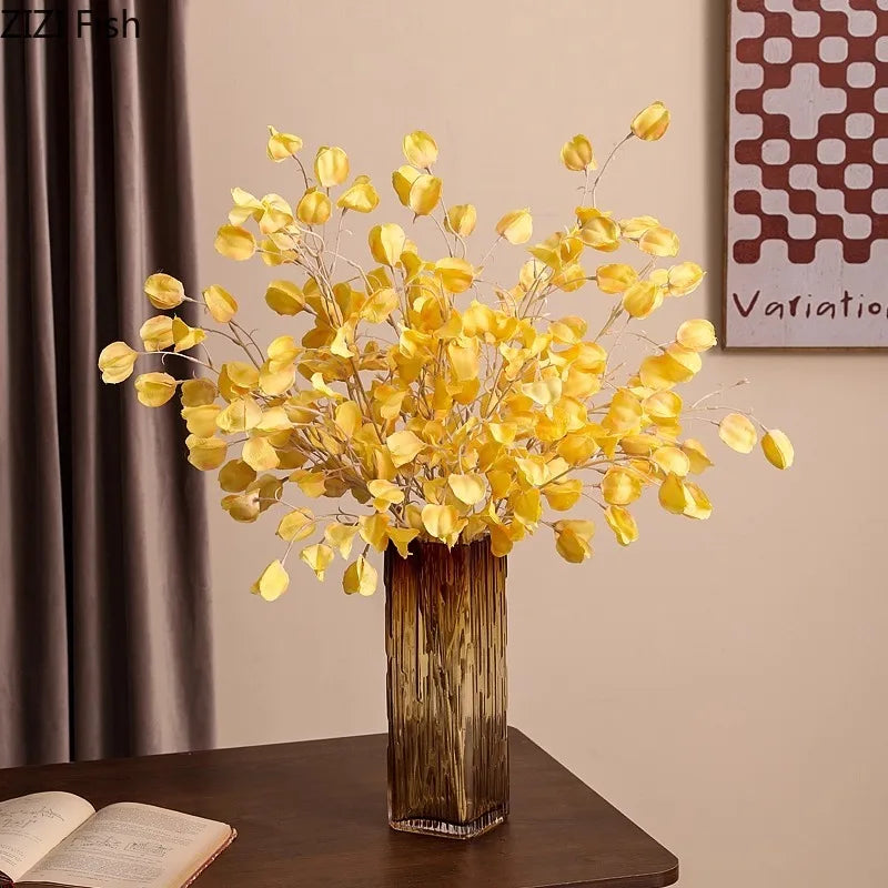 Amber Glass Vase & Artificial Flower Arrangement Set by Afralia™