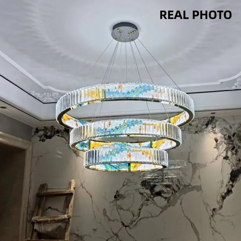 Afralia™ Circle Steel LED Pendant Chandelier, Modern Dimmable Lighting for Living Room Home Decor