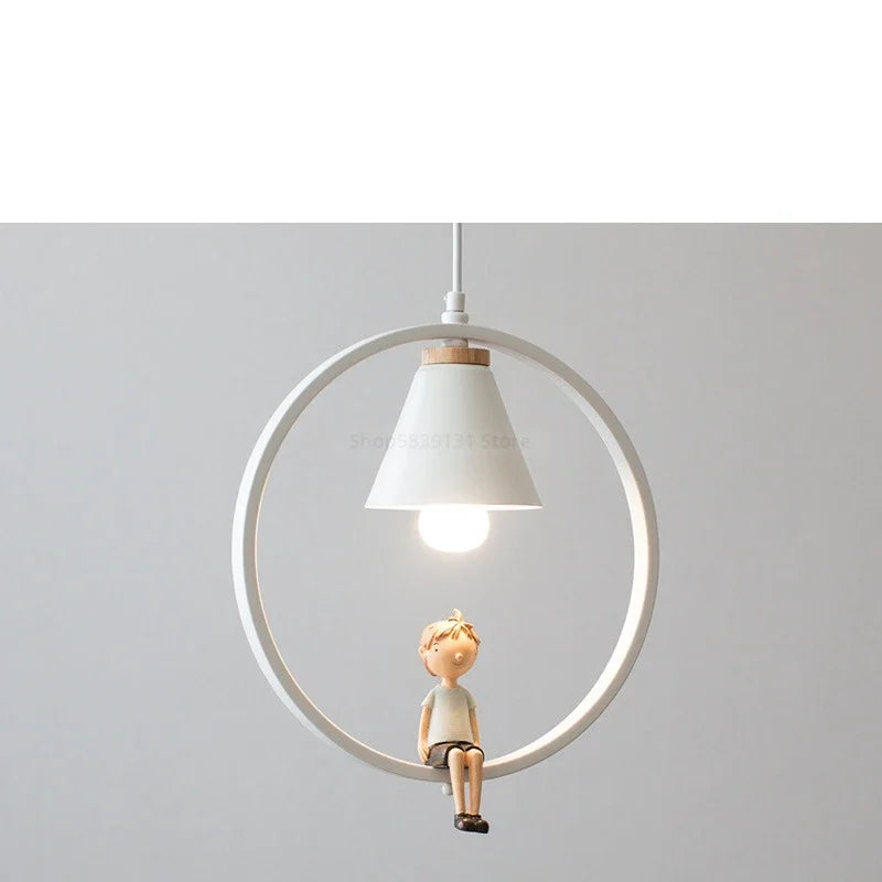 Afralia™ Iron Ring Pendant Lights Nordic Modern Child Bedroom Hanging Lamps Led Bird Light E27