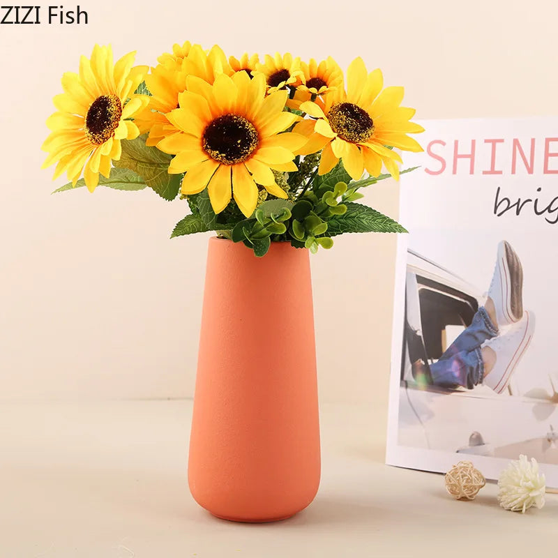 Afralia™ Gradient Ceramic Vase Cylinder Desk Decoration Floral Vases Modern Room Decor