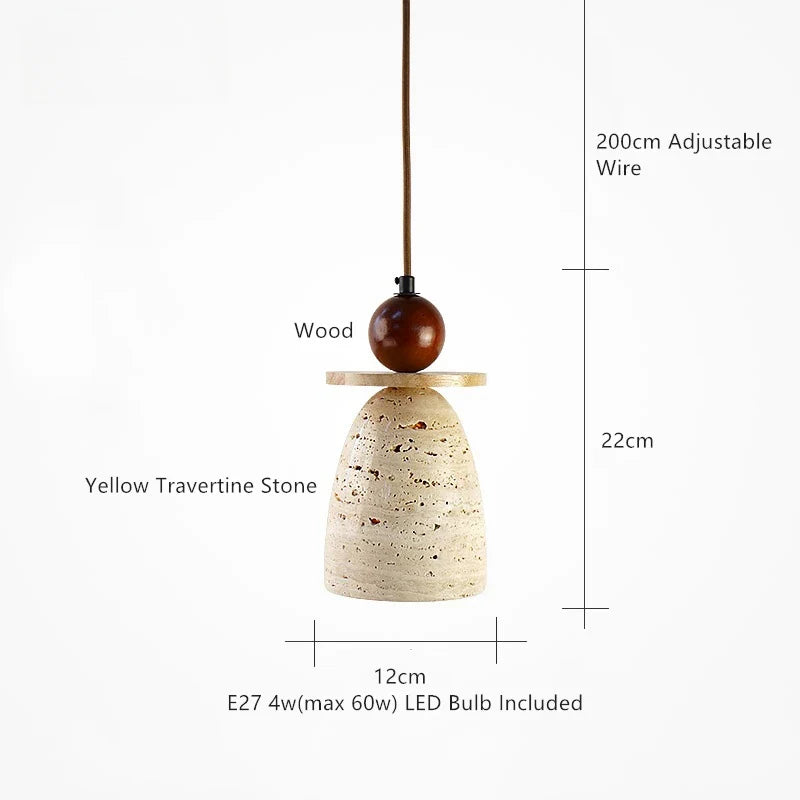 Afralia™ Yellow Travertine Wood Pendant Light - LED Hanging Lamp for Dining Living Room