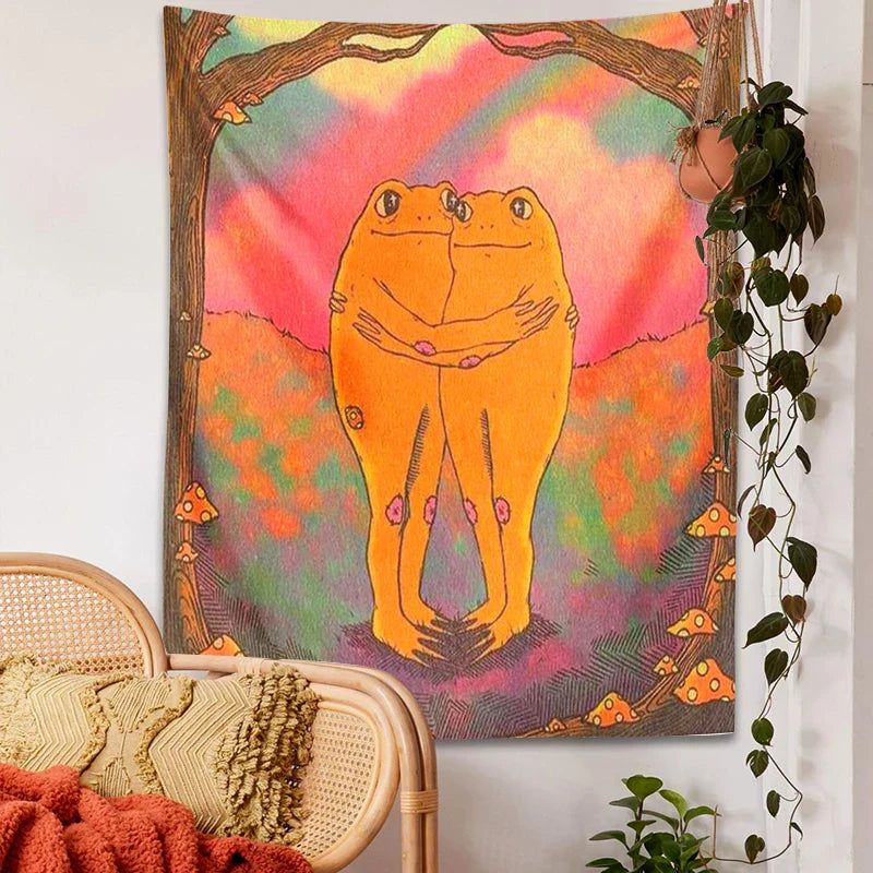 Afralia™ Cottagecore Frog Mandala Tapestry for Girls' Room and Dorm Decor