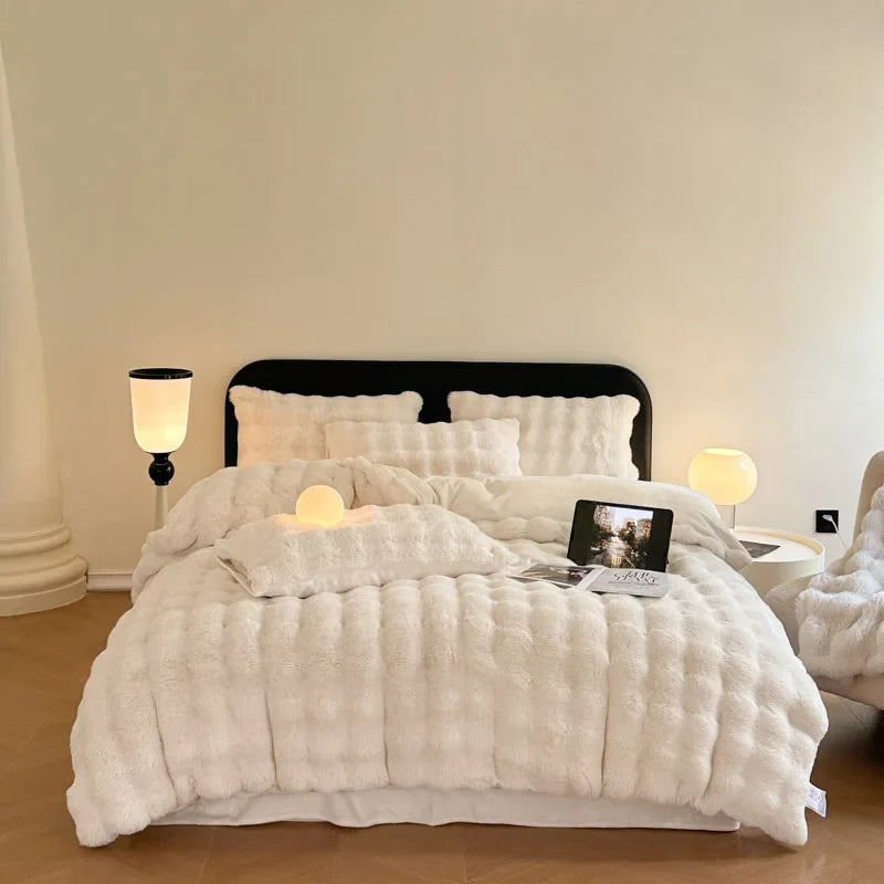 Afralia™ Faux Rabbit Fur Bedding Set, Velvet Plush, Soft & Luxurious 4Pcs