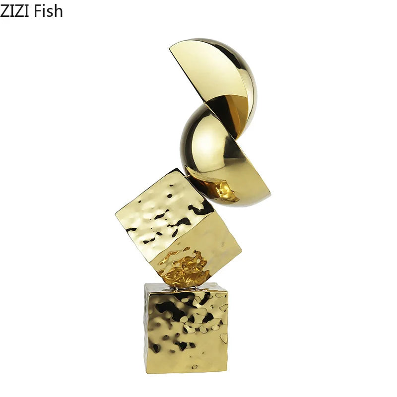 Afralia™ Geometric Metal Sculpture Desk Decor for Room Aesthetics